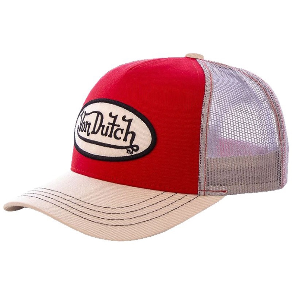 Von Dutch Red and Beige Mesh Trucker Hat